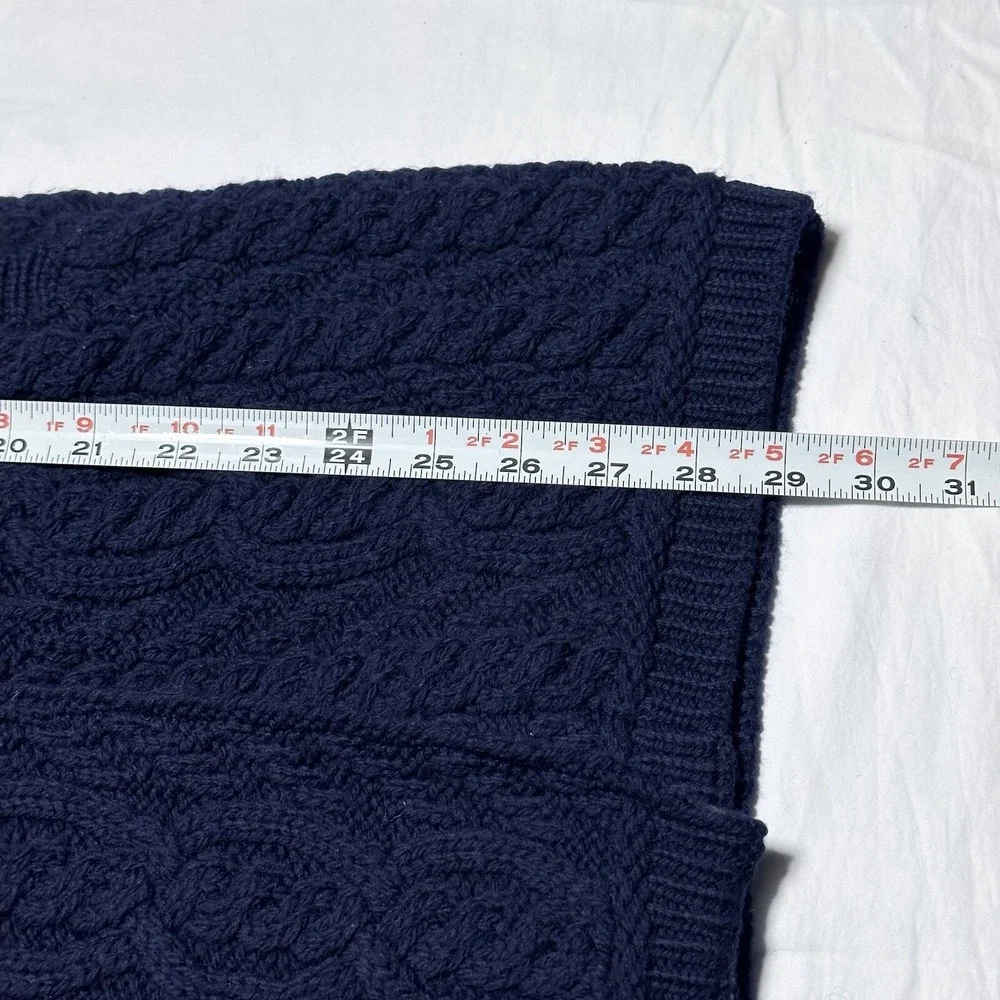 Aran Crafts Cable Knit Merino Wool Cardigan Womens XS Navy Double Breasted Shawl - Picture 12 of 13